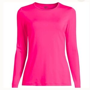 Lands End Women's Crew Neck Long Sleeve Rash Guard Tee UPF 50, XL, Prism Pink